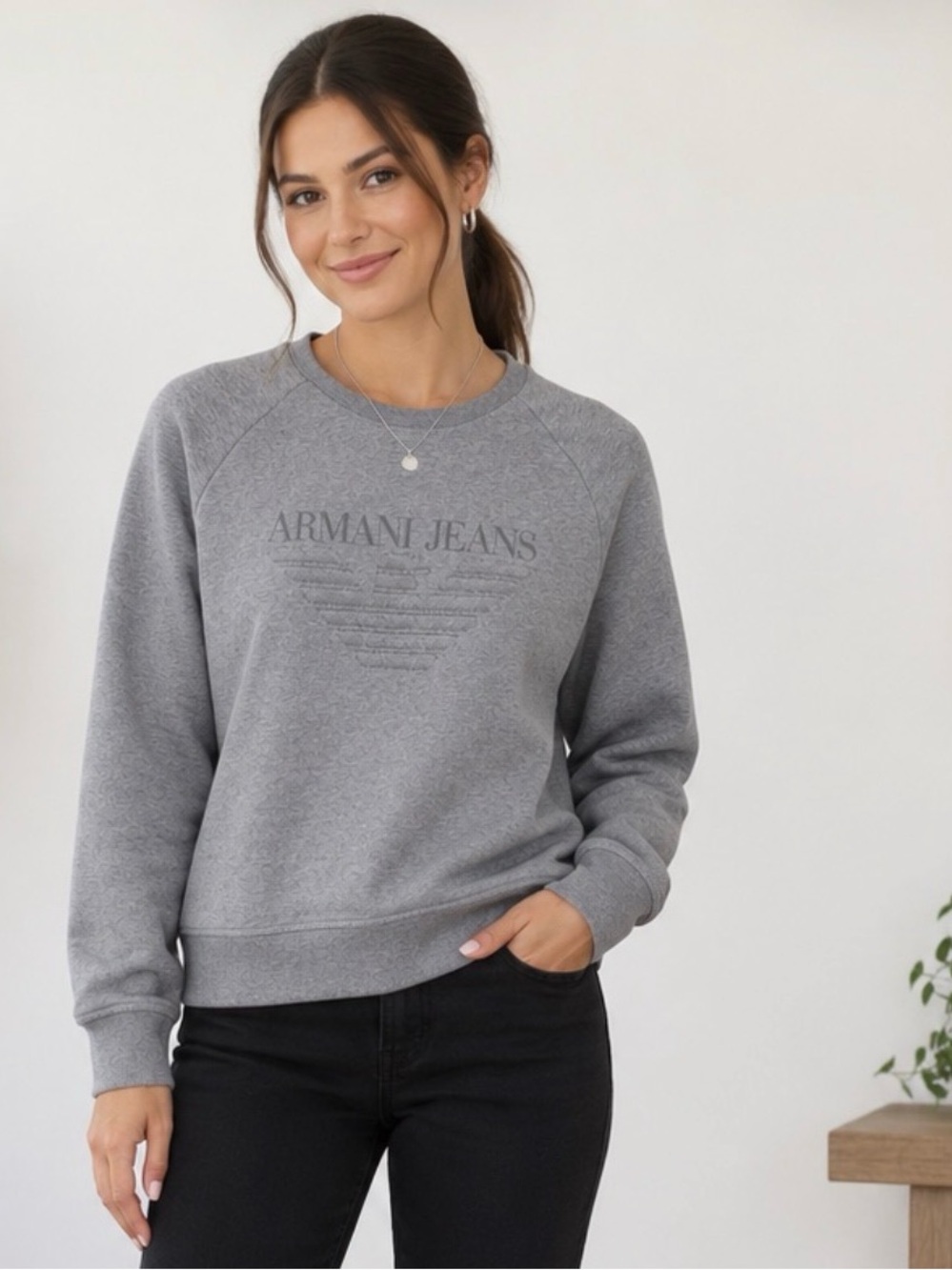 Armani Jeans Gray Tonal Logo Crewneck Sweatshirt Size L